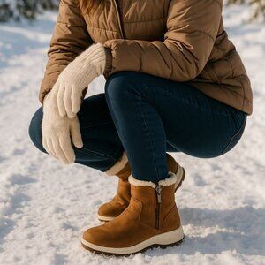 New Khombu 7 Boots Womens Fuzzy Sienna Winter Snow Vegan Leather Faux Fur Shoes